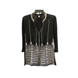 Anthropology Tiny Black Embroidered Bohemian Multimedia Top Small